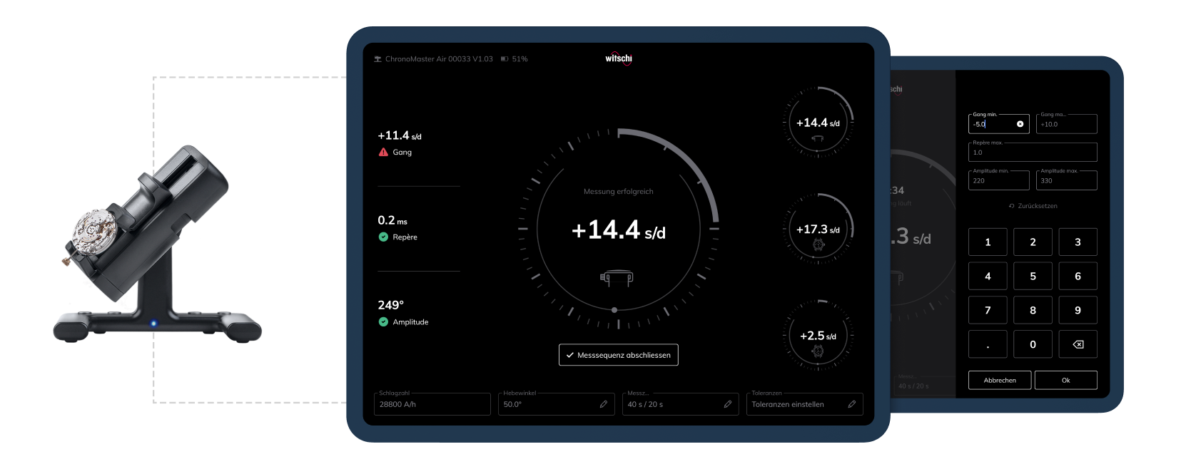 Ansicht des ChronoMaster Air und der iPad App