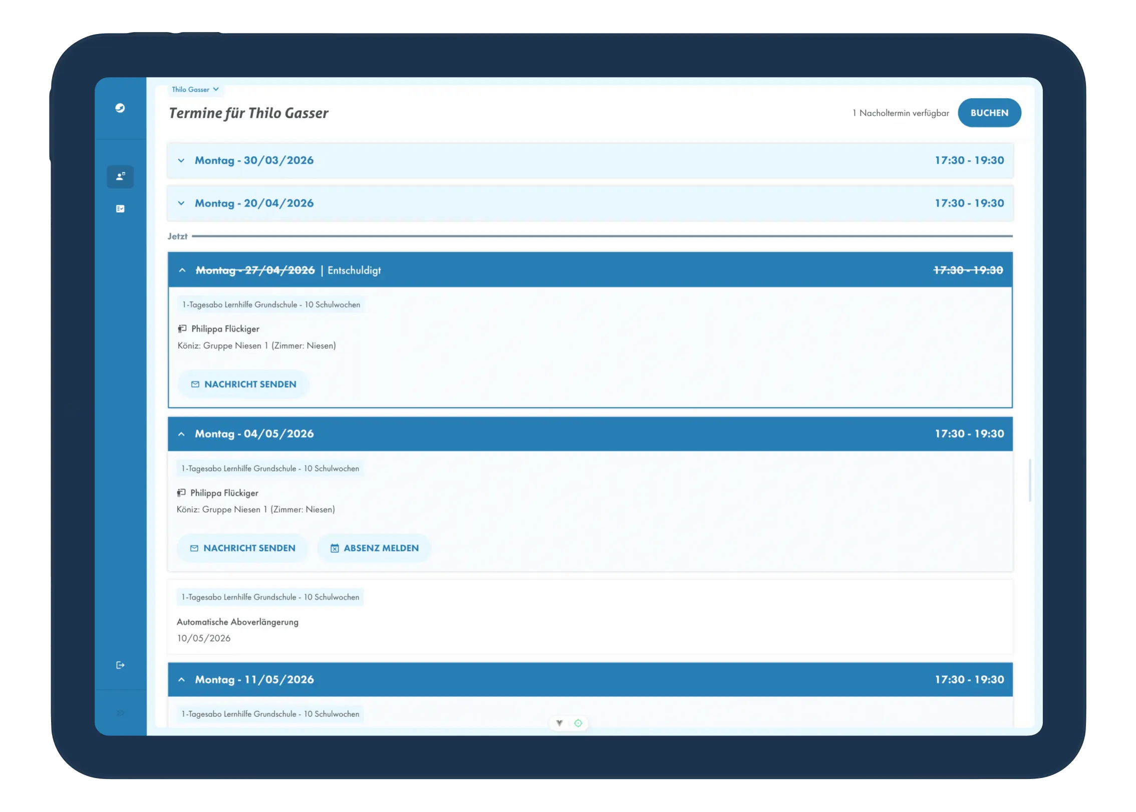Screenshots der Lektionsübersicht für Eltern